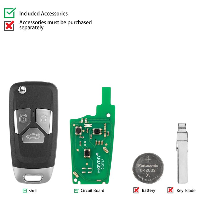 [5Pcs/Lot] KEYDIY KD B27-3 Universal Flip Remote 3 Buttons for Audi Type