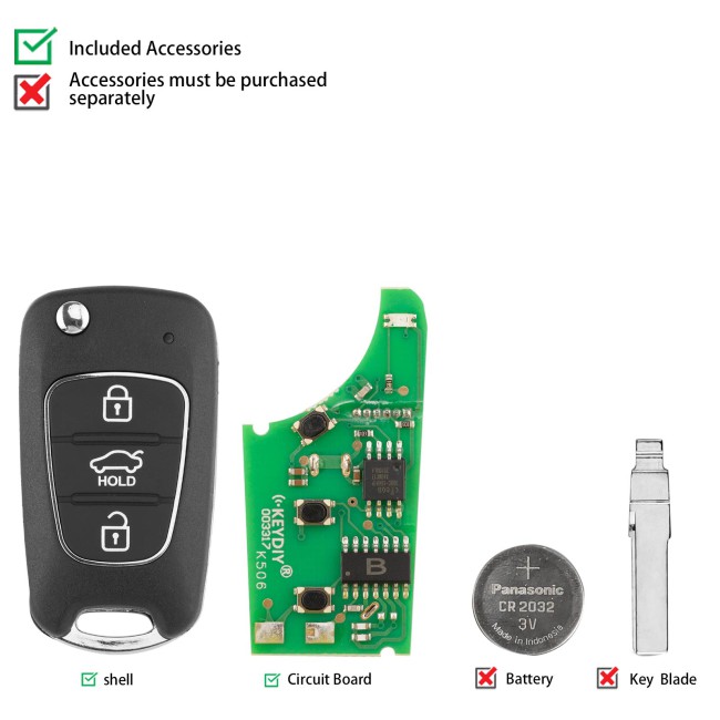 [5Pcs/Lot] KEYDIY KD B04-3 Universal Flip Remote 3 Buttons Key for Hyundai KIA Type