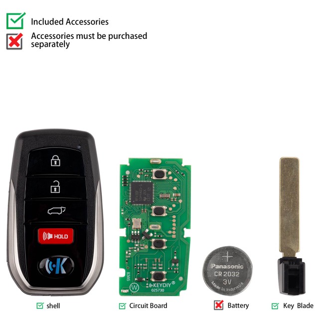 [5Pcs/Lot] KEYDIY KD TB01-4  for Toyota for Lexus Universal Smart Remote Key 3+1 Buttons With 8A Transponder