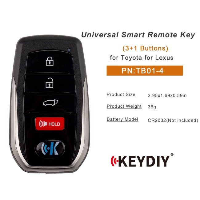 [5Pcs/Lot] KEYDIY KD TB01-4  for Toyota for Lexus Universal Smart Remote Key 3+1 Buttons With 8A Transponder