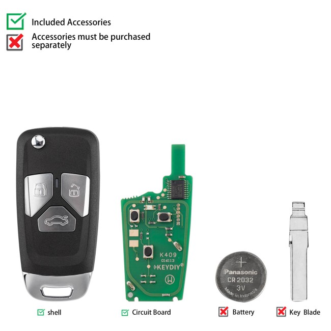 [5Pcs/Lot] KEYDIY KD NB27-3 Universal Flip Remote 3 Buttons for Audi Type