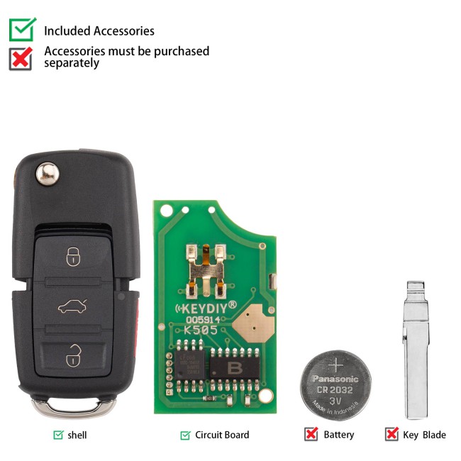 [5Pcs/Lot] KEYDIY KD B01-3+1 Universal Flip Remote Key 3+1 Buttons for Volkswagen Type