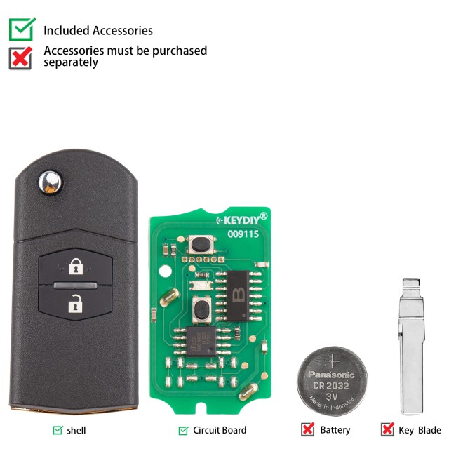 [5Pcs/Lot] KEYDIY KD B14-2 Universal Flip Remote Key 2 Buttons for Mazda Type