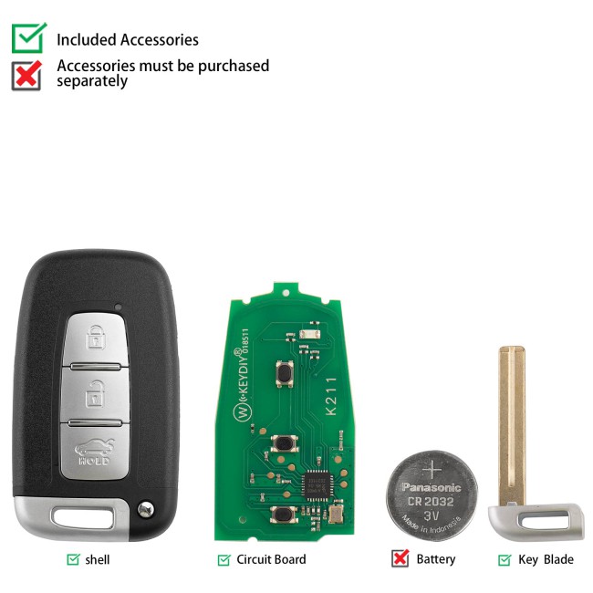 [5Pcs/Lot] KEYDIY KD ZB04-3 Universal Smart Remote Key (Middle Slot) 3 Buttons for Hyundai Type