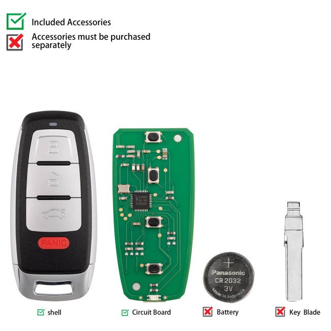 [5Pcs/Lot] KEYDIY KD ZB08-4 Universal Smart Remote Key 3+1 Buttons for Audi Type