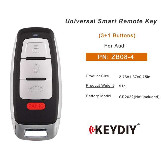 [5Pcs/Lot] KEYDIY KD ZB08-4 Universal Smart Remote Key 3+1 Buttons for Audi Type