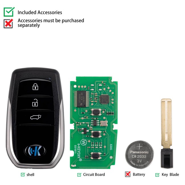 [5Pcs/Lot] KEYDIY KD TDB01-3 Universal Smart Remote Key 3 Buttons for Toyota Type