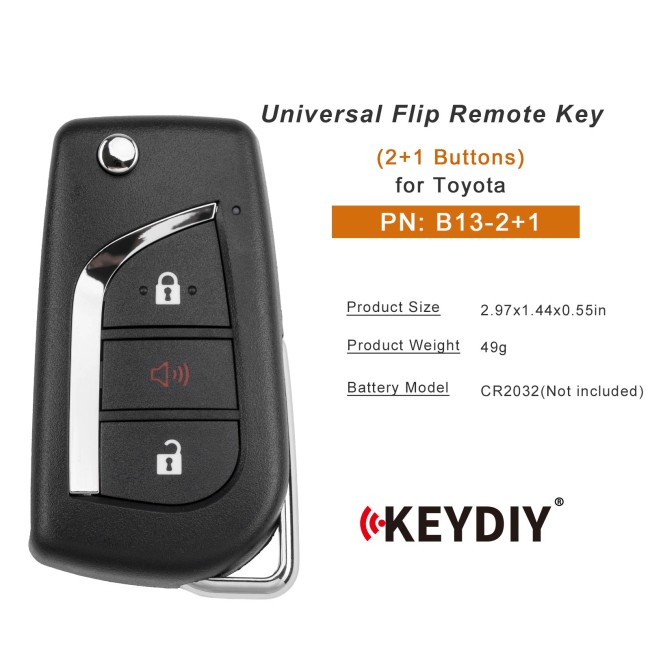 [5Pcs/Lot] KEYDIY KD B13-2+1 Universal Flip Remote Key 2+1 Buttons for Toyota Type