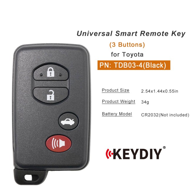 [5Pcs/Lot] KEYDIY KD TDB03-4(Black) for Toyota Universal Smart Remote Key 3+1 Buttons With Black Key Shell