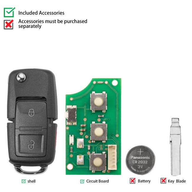 [5Pcs/Lot] KEYDIY KD B01-2+1 Universal Flip Remote Key 2+1 Buttons for Volkswagen Type