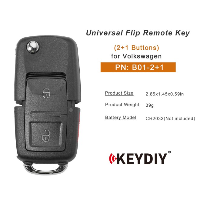 [5Pcs/Lot] KEYDIY KD B01-2+1 Universal Flip Remote Key 2+1 Buttons for Volkswagen Type