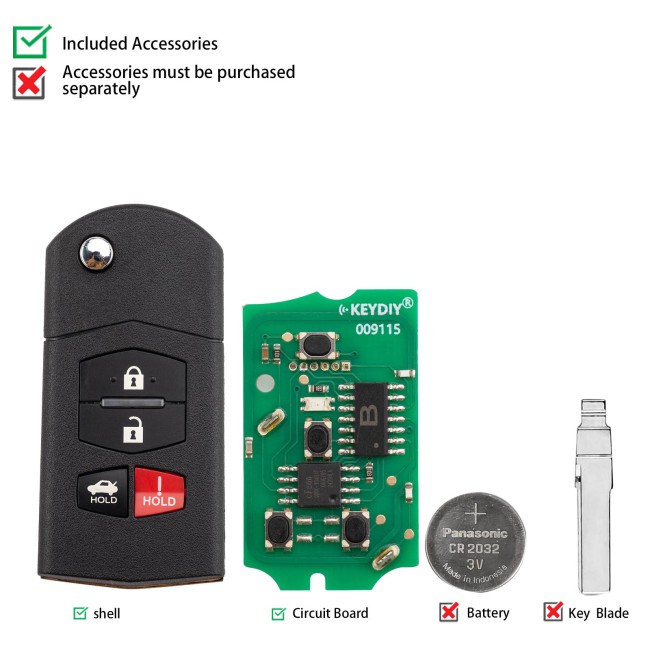 [5Pcs/Lot] KEYDIY KD B14-4 Universal Flip Remote Key 3+1 Buttons for Mazda Type
