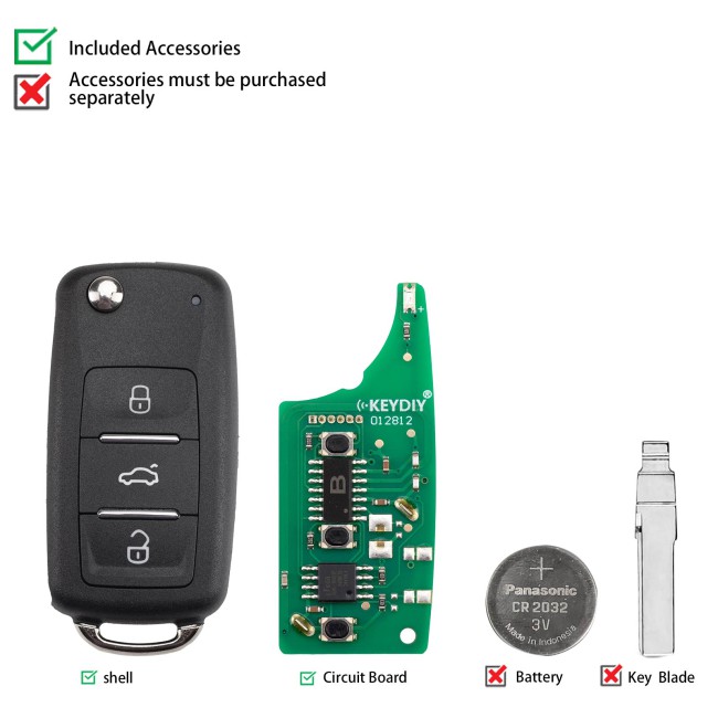 [5Pcs/Lot] KEYDIY KD B08-3 Universal Flip Remote 3 Buttons for Volkswagen Type