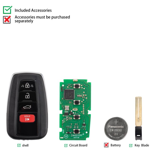 [5Pcs/Lot] KEYDIY KD TB36-4 for Toyota for Lexus Universal Smart Remote Key 3+1 Buttons With 8A Transponder