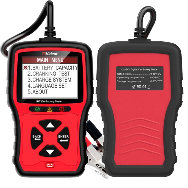 VIDENT iBT200 9V-36V Battery Tester for 12V passenger vehicle and 24V heavy duty trucks 100 to 2000CCA Car Battery Analyzer