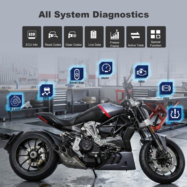 Topdon TopScan Moto Full-System Diagnostics with Auto VIN, Active Test, One-Click Scanning and Clearing Fault Codes
