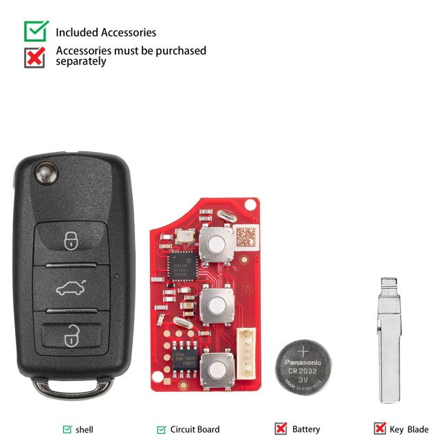 XHORSE XKB512EN Second Generation Universal Remote Key B5 Type 3 Buttons Waterproof Folding Key 5pcs/lot