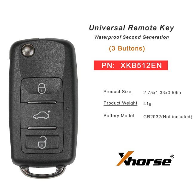 XHORSE XKB512EN Second Generation Universal Remote Key B5 Type 3 Buttons Waterproof Folding Key 5pcs/lot