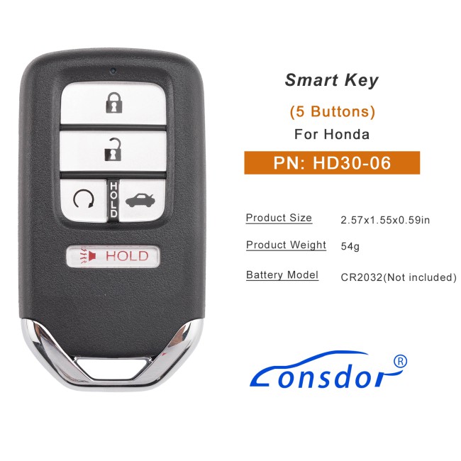 Lonsdor HD30-06 HD30 Smart Key 5 Buttons for Honda Supports ID46 ID47 ID4A