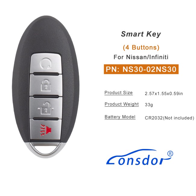 Lonsdor NS30-02NS30 for Nissan/Infiniti Smart Key 4 Buttons Supports ID46 ID47 ID4A