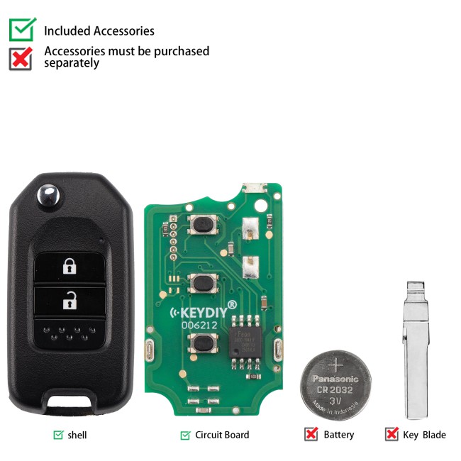 [5Pcs/Lot] KEYDIY KD B10-2 Universal Flip Remote Key 2 Buttons for Honda Type