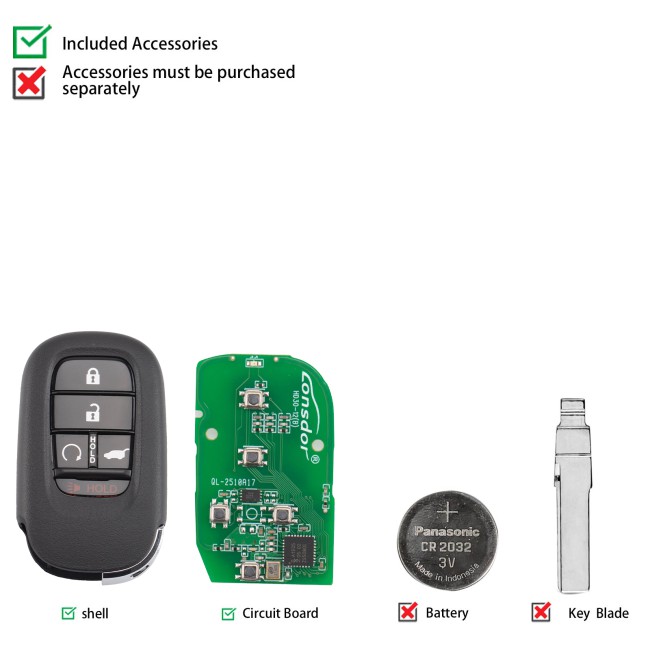 Lonsdor HD30-17 HD30 Smart Key 5 Buttons for Honda Supports ID46 ID47 ID4A