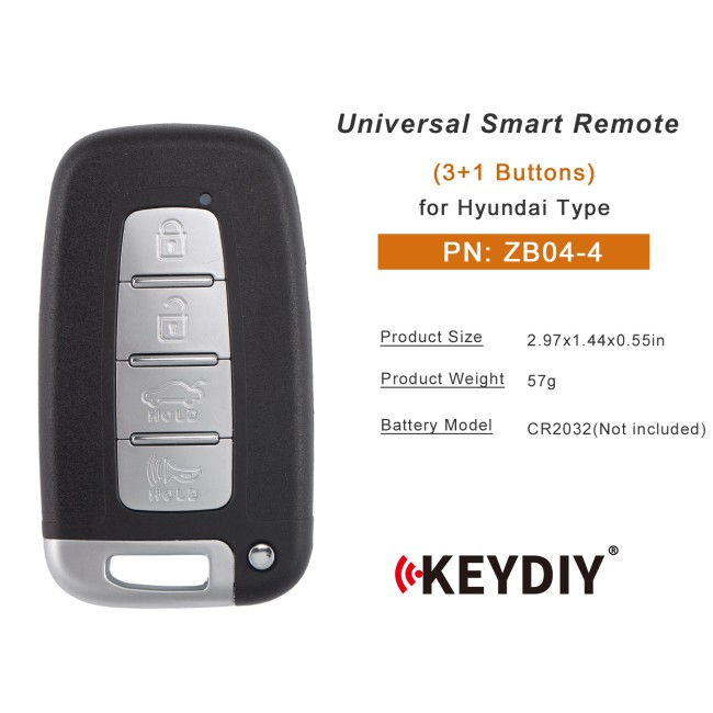 [5Pcs/Lot] KEYDIY KD ZB04-4 Universal Smart Remote Key 3+1 Buttons (Right Slot) Hyundai Type