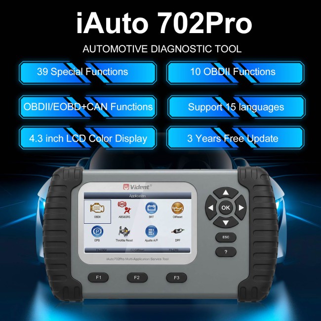 VIDENT iAuto 702 Pro Multi-applicaton Service Tool Support ABS/SRS/EPB Update to 39 Maintenances 3 Years Free Update Online