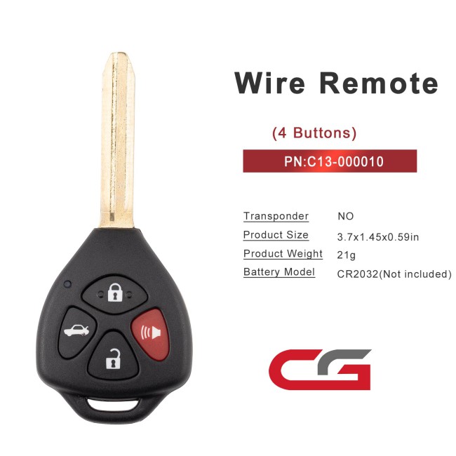 [5Pcs/Lot] CGDI C13-000010 TOYO.TA(3+1) 4 Buttons Wire Remote Used with CGDl K2 Remote Key Programmer