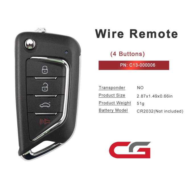 [5Pcs/Lot] CGDI C13-000006 CAD.LAC(4 BTN) 4 Buttons Wire Remote Used with CGDl K2 Remote Key Programmer