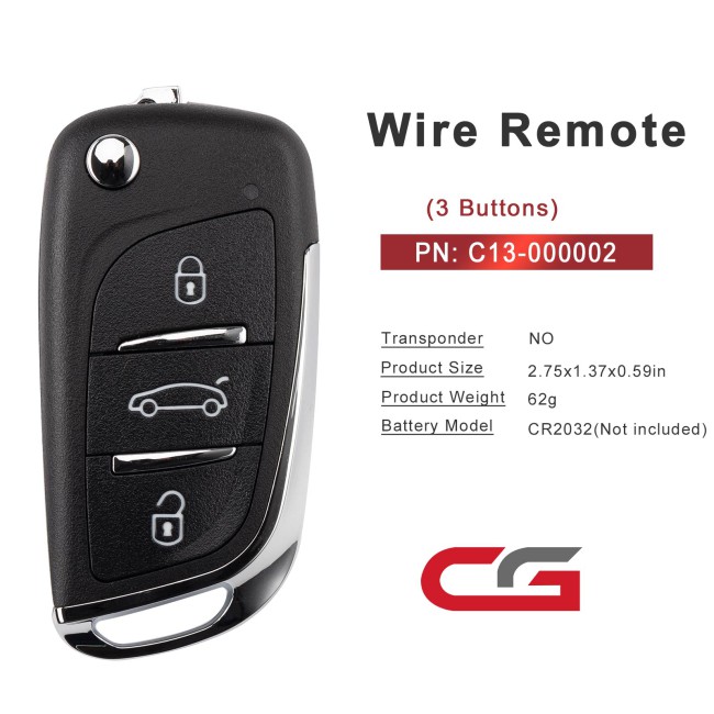 [5Pcs/Lot] CGDI C13-000002 DS 3 Buttons Wire Remote Used with CGDl K2 Remote Key Programmer