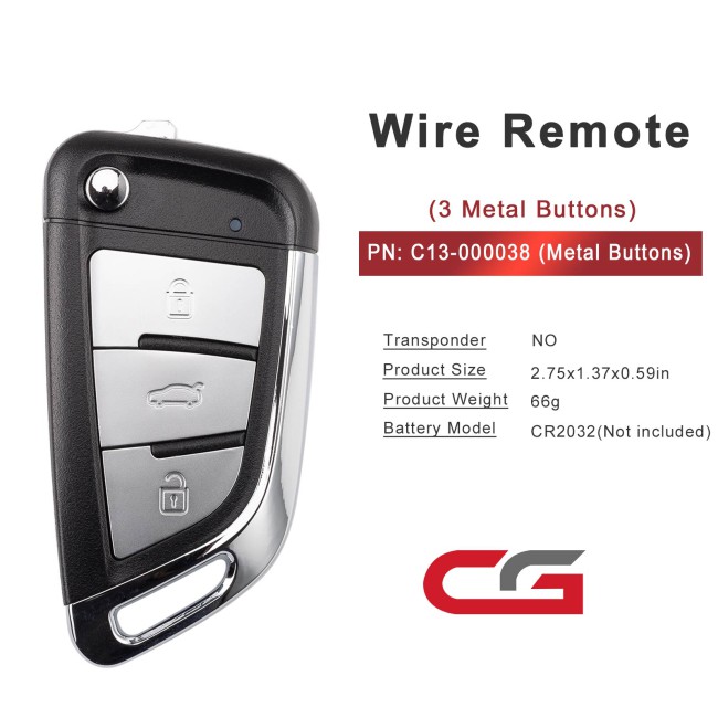 [5Pcs/Lot] CGDI C13-000038 Metal DF(3BTN) 3 Metal Buttons Wire Remote Used with CGDl K2 Remote Key Programmer