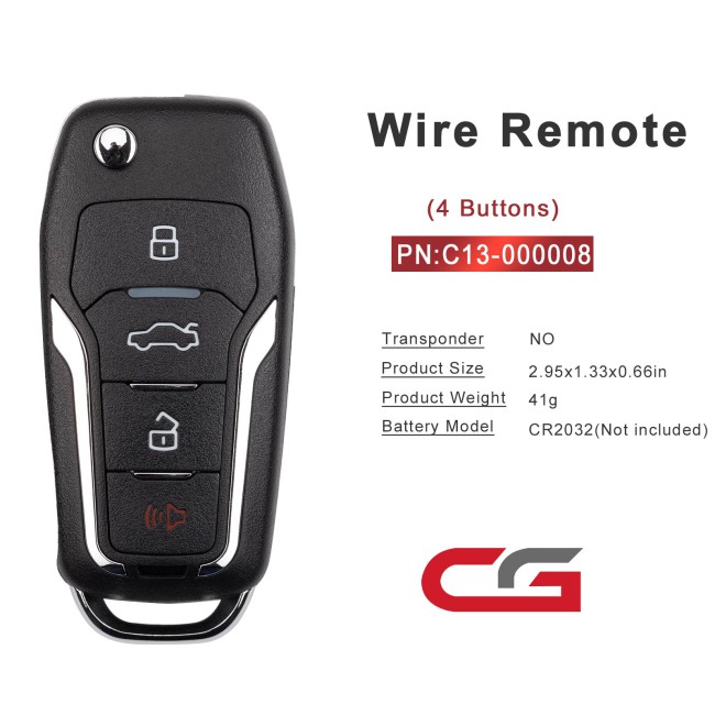 [5Pcs/Lot] CGDI C13-000008 FOR.D Style(Flip-4BTN-Unmovable Key Ring) 4 Buttons Wire Remote Key Used with CGDl K2 Remote Key Programmer