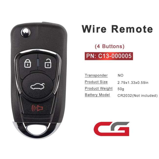 [5Pcs/Lot] CGDI C13-000005 BUI.C New Style(Flip-4BTN) 4 Buttons Wire Remote Key Used with CGDl K2 Remote Key Programmer