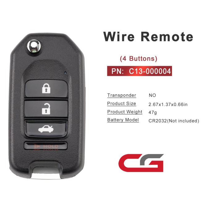 [5Pcs/Lot] CGDI C13-000004 HON.D Style(3+1BTN) 4 Buttons Wire Remote Used with CGDl K2 Remote Key Programmer