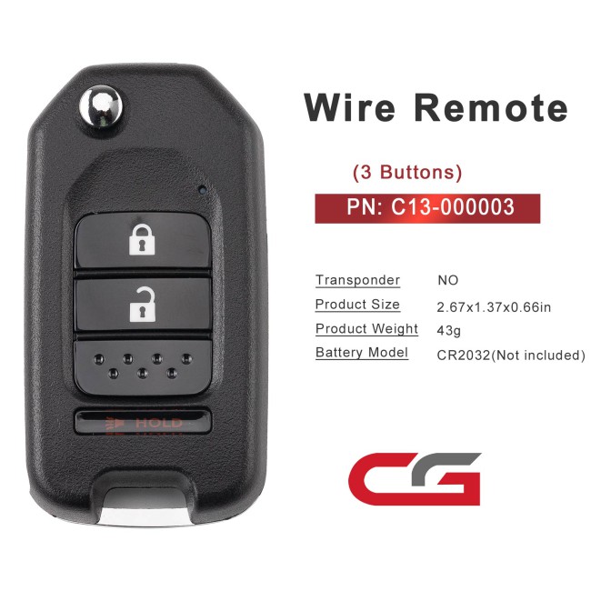 [5Pcs/Lot] CGDI C13-000003 HON.D Style(Flip-2+1BTN) 3 Buttons Wire Remote Used with CGDI K2 Remote Key Programmer
