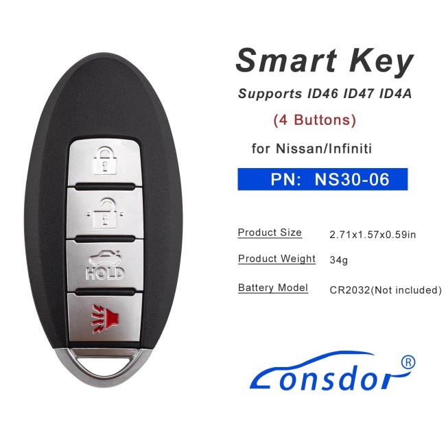 Lonsdor NS30-06NS30 for Nissan/Infiniti Smart Key 4 Buttons Supports ID46 ID47 ID4A