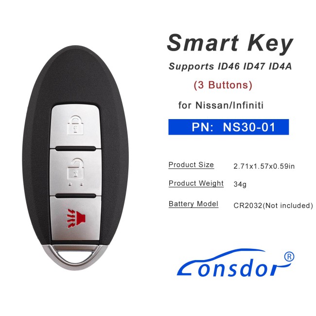 Lonsdor NS30-01NS30 for Nissan/ Infiniti Smart Key 3 Buttons Supports ID46 ID47 ID4A