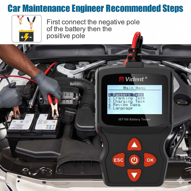 Vident iBT100 12V Battery Analyzer for Flooded, AGM,GEL 100-1100CCA Automotive Tester Diagnostic Tool