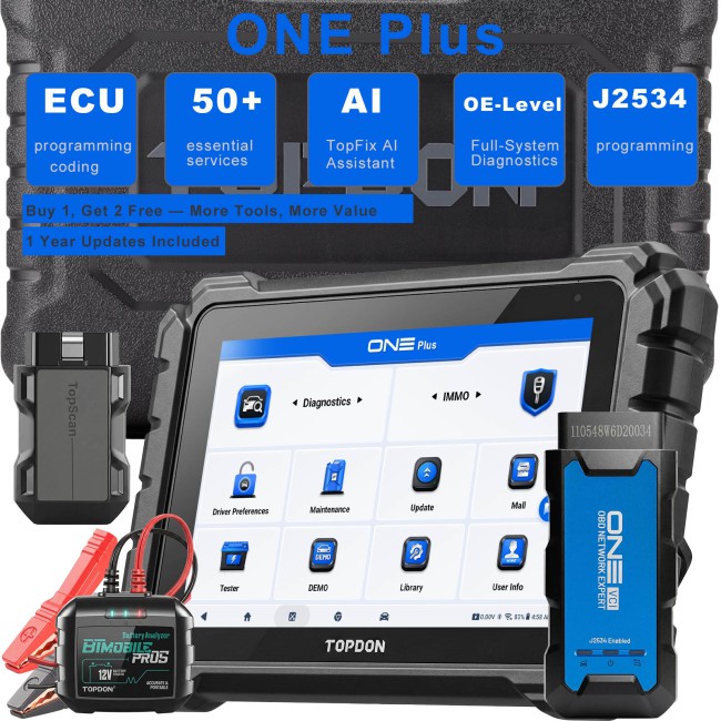 TOPDON ONE PLUS Professional 10.1" Automotive Diagnostic Tool Supports Hidden Functions Activation, 50+ Maintenance Functions, Battery Testing