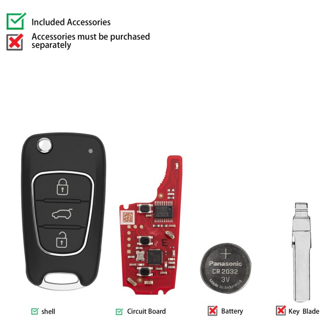 5pcs/lot XHORSE XNHY22EN Second Generation Wireless Flip Remote Key 3 Buttons for KIA for Hyundai Type