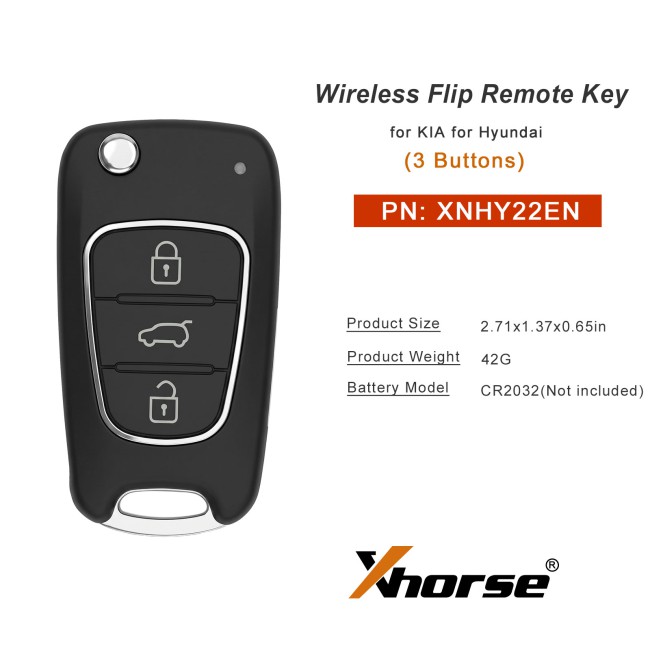 5pcs/lot XHORSE XNHY22EN Second Generation Wireless Flip Remote Key 3 Buttons for KIA for Hyundai Type
