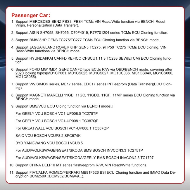 OBDSTAR ECU MASTER Configuration A (Passenger Car TCM ECI Body/Chassis/Other EV BMS/VCU /Other)