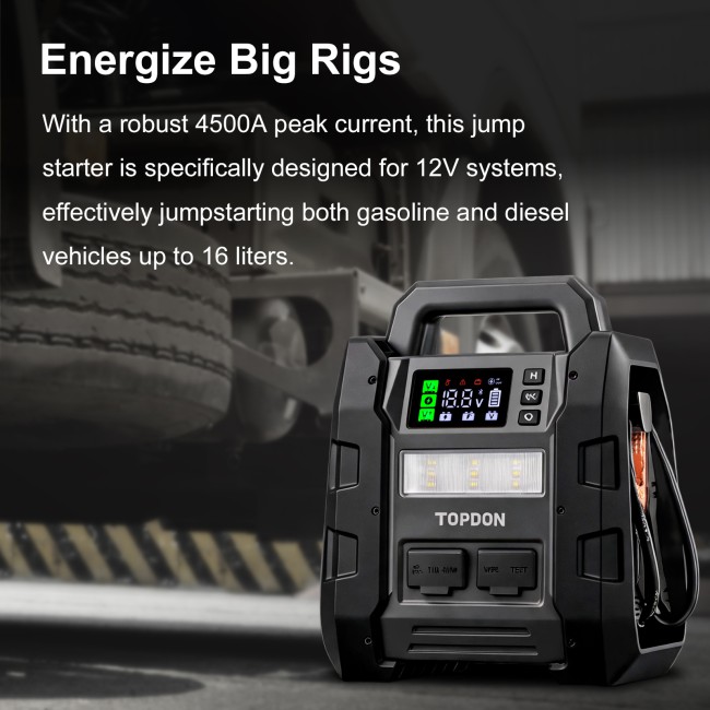 TOPDON V4500 Plus 2-in-1 4500 Peak Amp Jump Starter & Battery/System Tester
