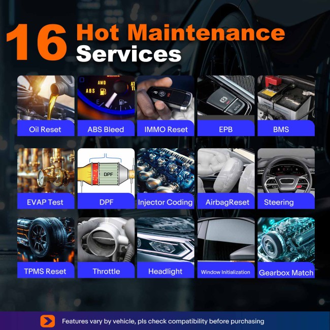 XTOOL D5S Vehicle Scanner with 16 Maintenance Services Supports Oil Light Reset, EPB, SAS, BMS Reset, Throttle, TPMS Reset, ABS