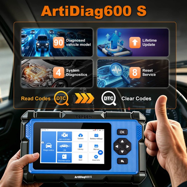 TOPDON Artidiag 600S Mid-level Diagnostic Tool Support Oil Reset Brake Reset SAS Reset BMS Reset ABS Bleeding, ETS Reset TPMS Free Update