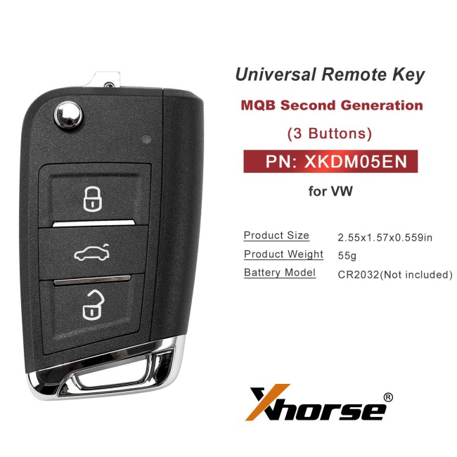 [5pcs/lot] XHORSE XKDM05EN MQB Second Generation for VW Universal Remote Key 3 Buttons