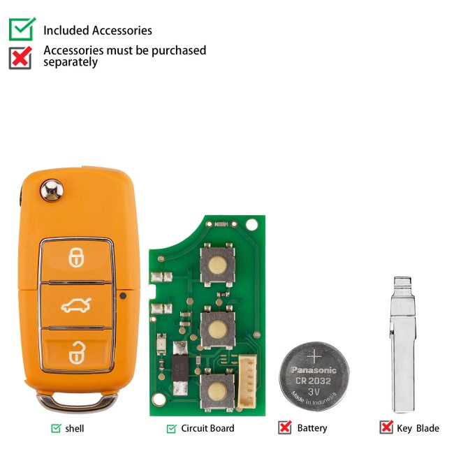 [5Pcs/Lot] KEYDIY KD B01-3 Luxury (Yellow) Universal Flip Remote Key 3 Buttons