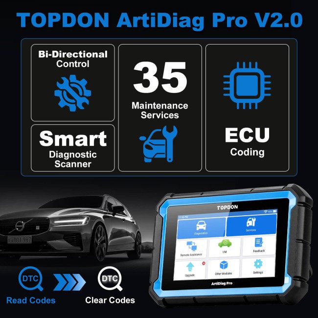 TOPDON ArtiDiag Pro V2.0 Mid-level Full System Diagnostic Tool Bi-Directional Control 35 Maintenance Services CU Coding Support DOIP CAN FD