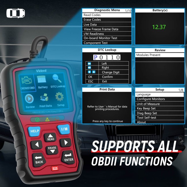 VIDENT iEasy310 Pro (Red) Enhanced OBD2 Automotive Scanner Professional OBDII Code Reader Engine Fault Scan Tool Car Diagnostic Tool